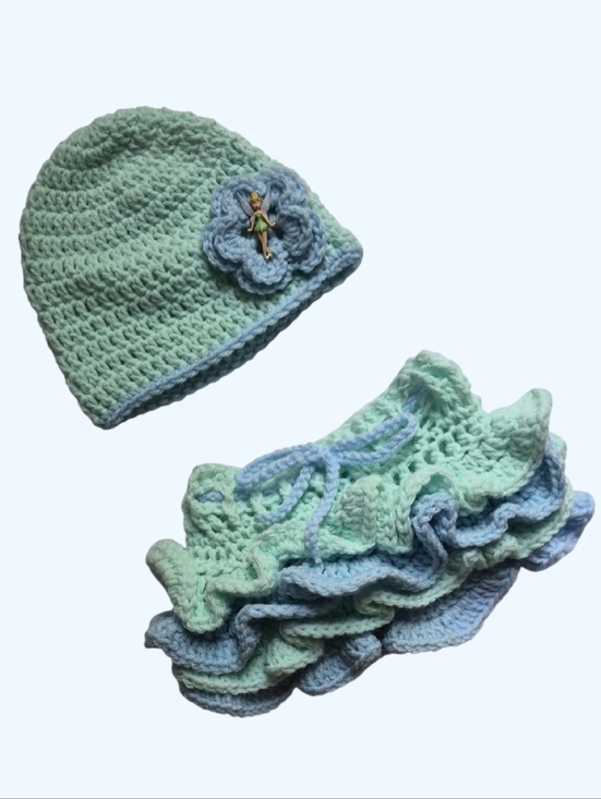 Handmade Other - Handmade Crocheted Tinker Bell Skirt And Beanie Set-Photo Prop-Size 0-3M